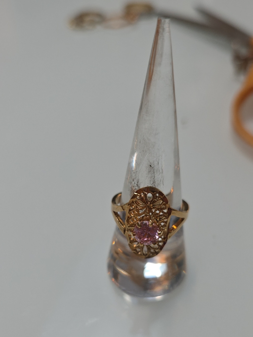 Gold Filigree Pink Stone Women's Ring